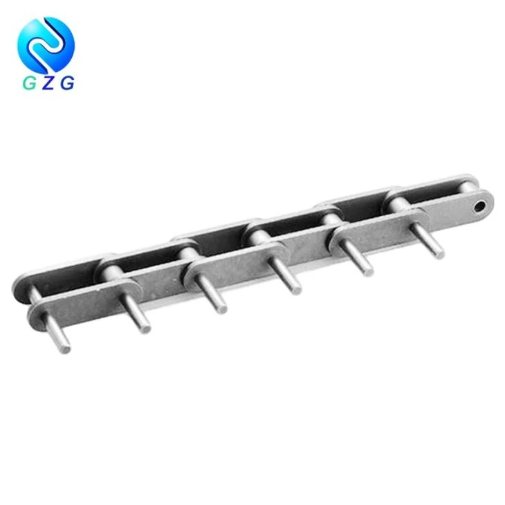 Stainless steel double pitch roller chain with extended pins showing Stainless steel double pitch roller chain with extended pins showing